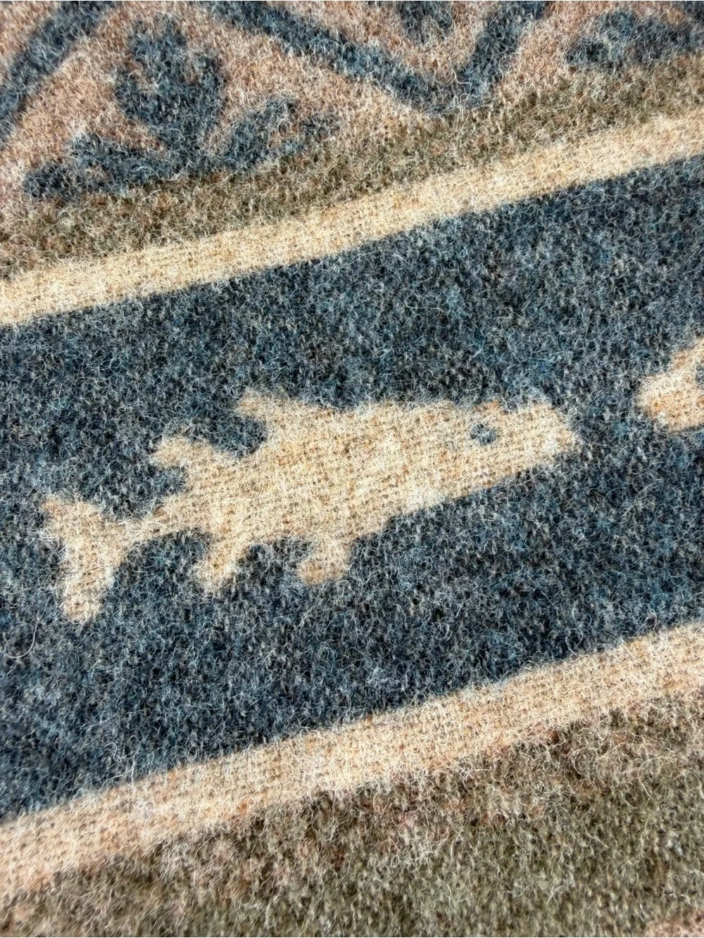 VTG Woolrich Lodge Camp Fair Isle Blanket Sherpa Moose Fish Leaves 57x64 GUC